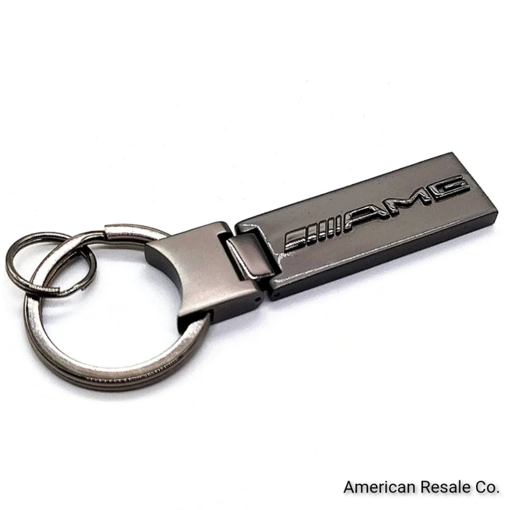 Genuine Mercedes Benz Gloss Gunmetal Silver Elongated Key Fob Keychain OEM NWOT